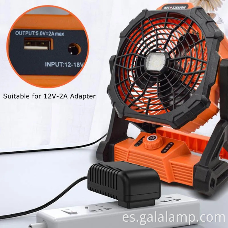 Soporte de luz LED y batería portátil minirecargable Carga de campamento Ventilador de piso solar